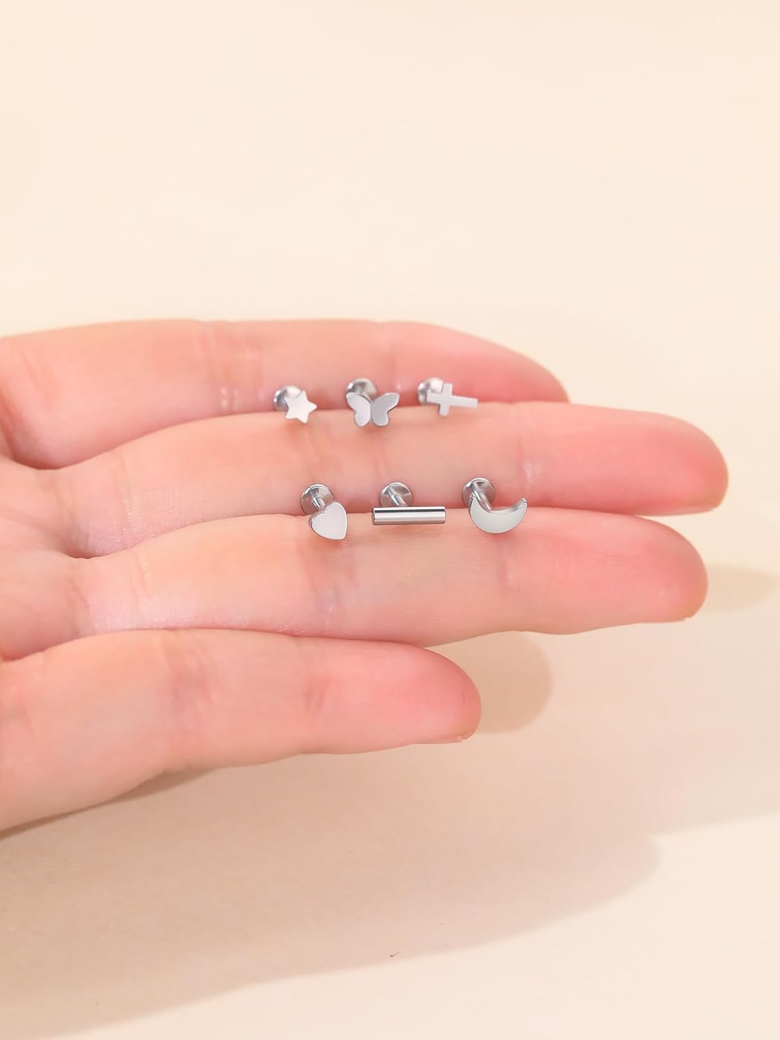 Xpircn Flat Back Stud Earrings 14K Gold Plated Internally Threaded CZ Stud Piercing Jewelry for Tragus Helix Cartilage Conch Nose Hypoallergenic Lip Labret Medusa Piercing 18G 6mm 8mm - Image 6