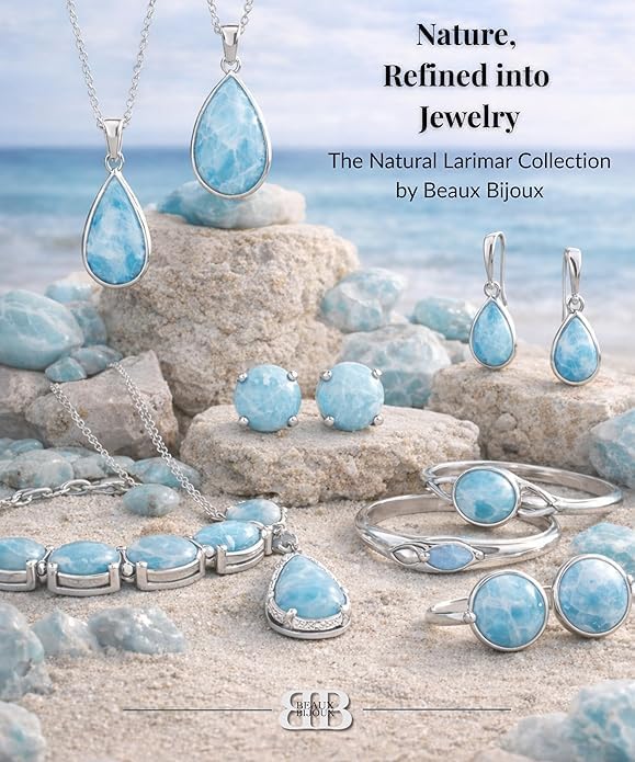 Beaux Bijoux Natural Larimar Stud Earrings for Women – Blue Round Larimar Gemstones in Sterling Silver - Unique Jewelry Gift - Image 7