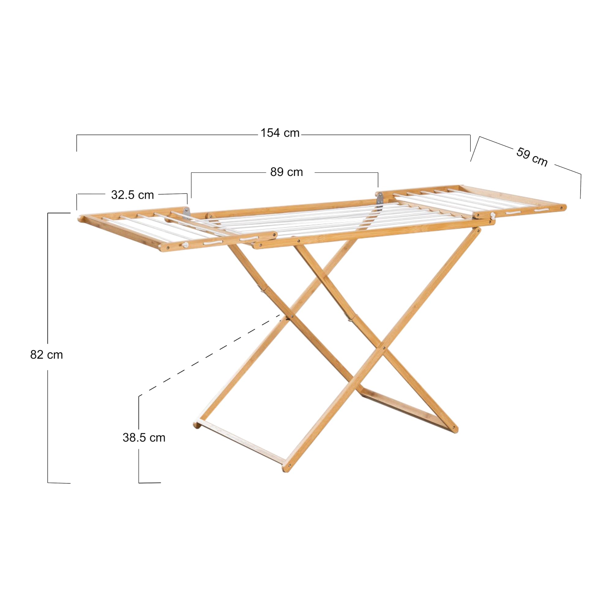 [en.casa] Wäscheständer Fakala Standtrockner klappbar Bambus 154 x 59 x 82 cm Flügelwäschetrockner mit Wäscheleinen Badezimmer Balkon