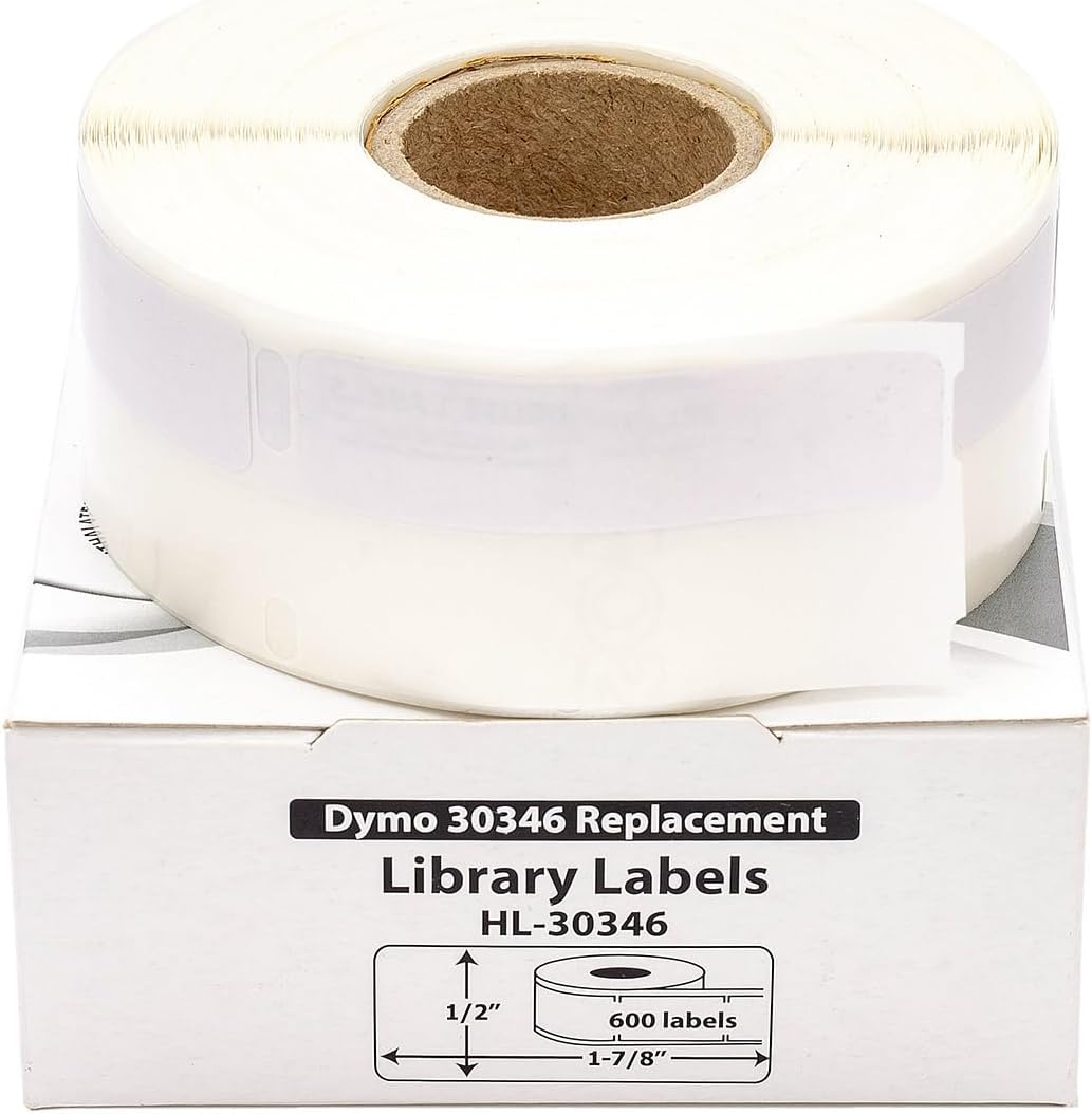 HOUSELABELS Compatible DYMO 30346 Library Labels (1/2" x 1-7/8"), Strong Permanent Adhesive, Compatible with DYMO LW 450, 4XL, Rollo & Zebra Desktop Printers, 24 Rolls /14400 Labels
