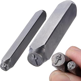 Alpinleux 2 Pcs Cross Metal Punch Stamp, Key Stamping Kit, Metal Stamping Tools for Key, Crafts, Jewelry Making, Stamping Punching (5mm/7mm)