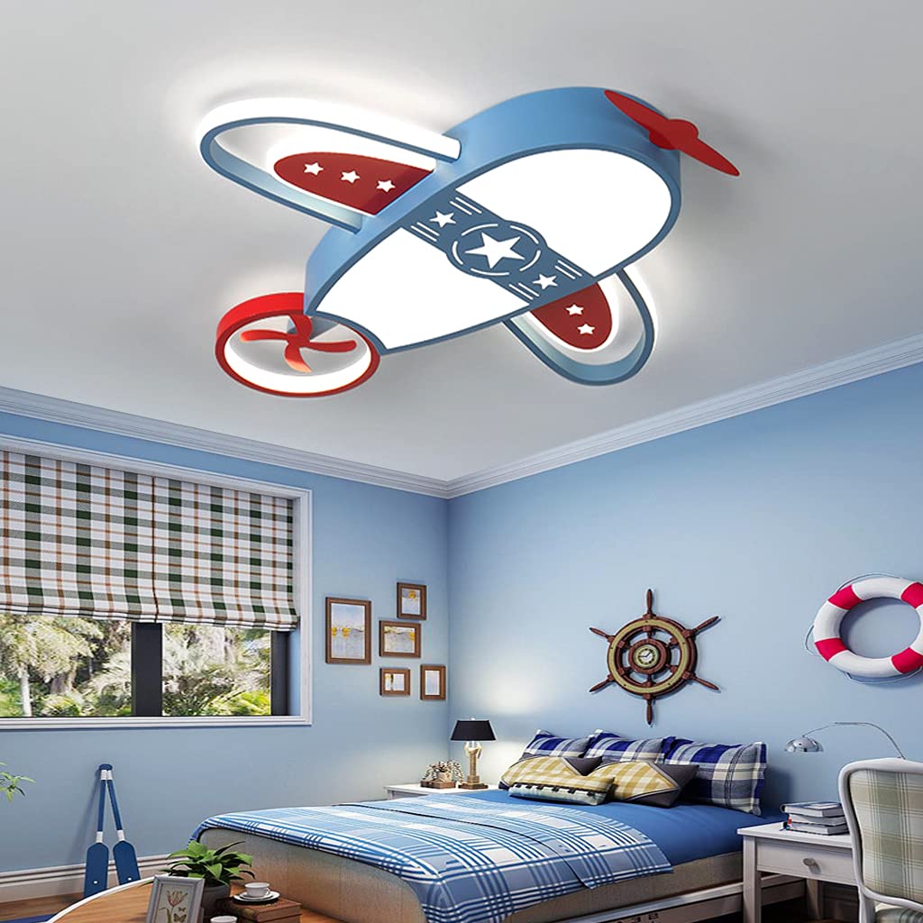 Lampe De Plafond Pour Chambre D'enfant, Plafonnier à LED Avec Télécommande Design D'avion Créatif Abat-jour Acrylique Lustre Pour Filles Garçon Chambre Salon Chambre D'enfants éclairage (Blue,62CM)