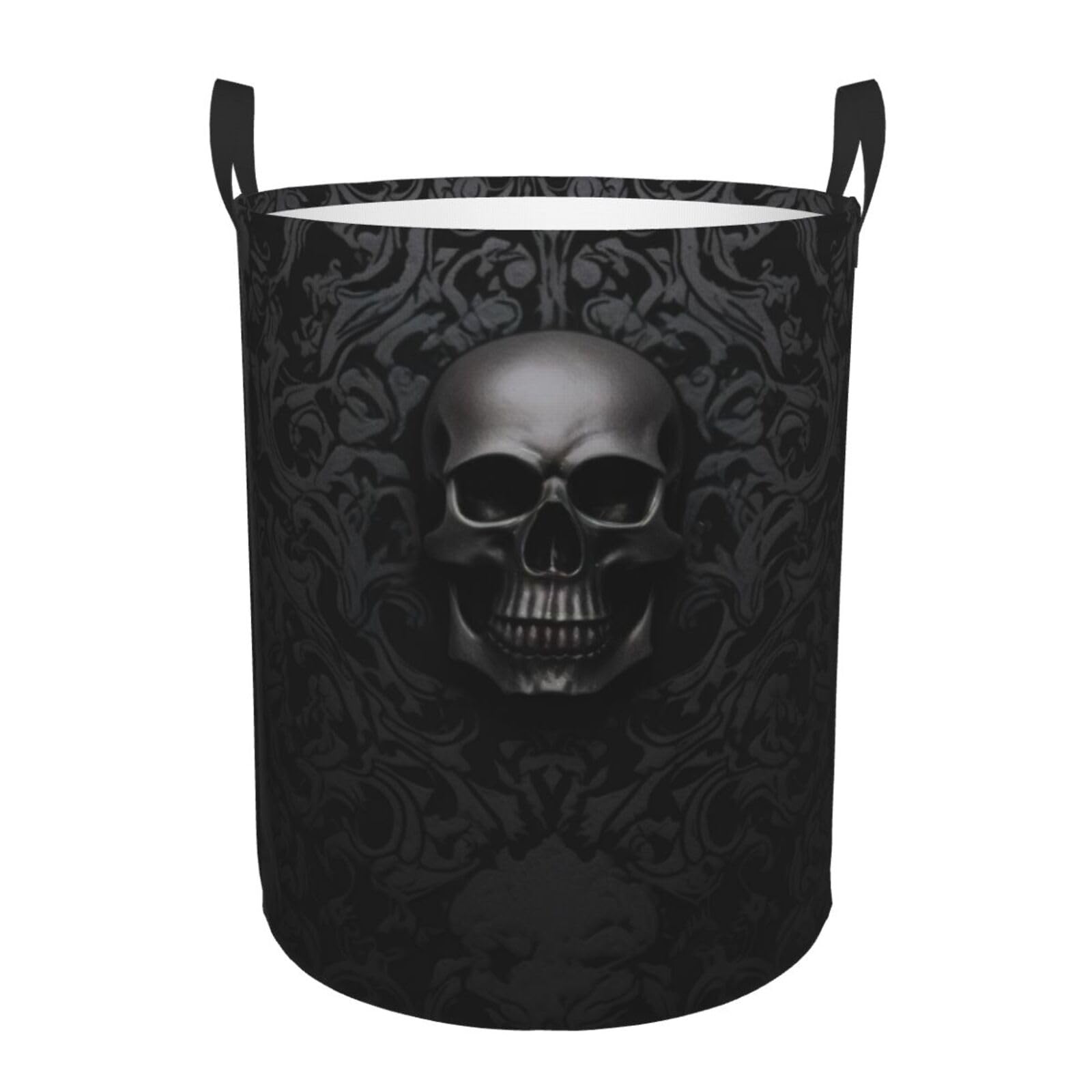 Gothic Wallpaper Skull Laundry Baskets Round Dirty Clothes Hamper Laundry Hampers With Handle,Waterproof,Lightweight,Foldable,60l,For Bedroom,Bathroom,Nursery,And Toy Organization