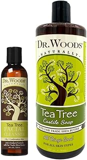 Dr. Woods Variety Pack Tea Tree Facial Cleanser, 8 Ounces and Tea Tree Shea Castile Soap, 32 Ounces