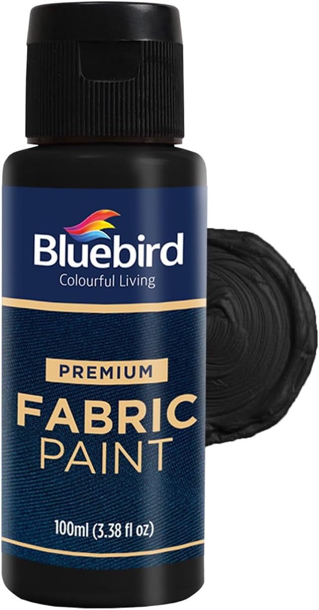 BLUEBIRD Fabric Paint, Lamp Black, 3.4 Fl Oz, Permanent Fabric Paints for Clothes, Furniture Upholstery