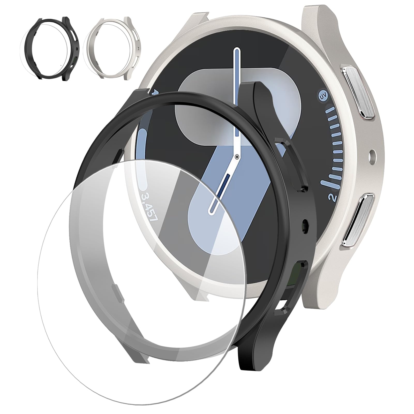 Photo 1 of [2+2Pack]Case for Samsung Galaxy Watch 7 Screen Protector 44mm Face Cover Set,Hard PC Cover+HD Tempered Glass Protective Film for Galaxy Watch 7 Case/Watch7 44mm Screen Protector Accessories Women Men