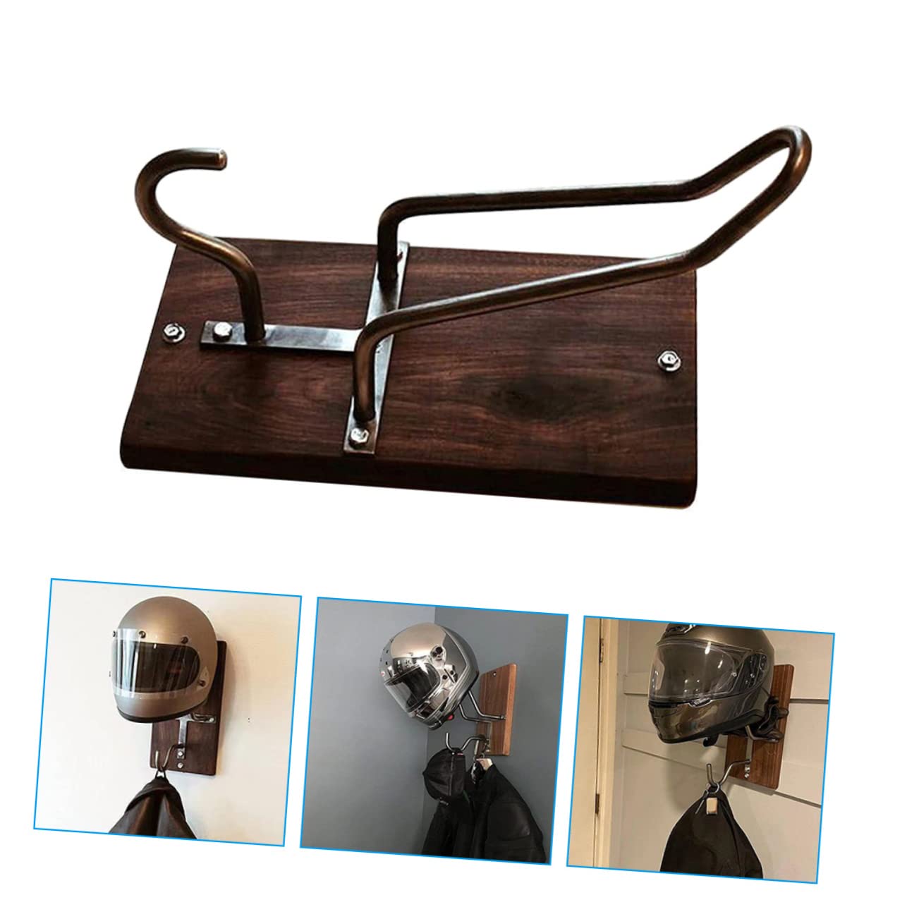 VALICLUD Wandmontierter Helmhalter Zufällige Farbe und Metall Motorradhelmhalterung mit Aufhängehaken Praktischer Helm Präsentationsständer Braun für Jacken und Kleine Gegenstände