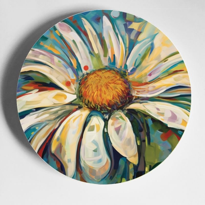 DNOVING Daisy Ceramic Decorative Plate Home Display with Stand, Versatile for Home & Office DP-748717387