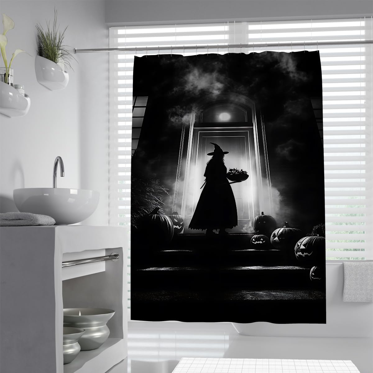 Cortina de Ducha Bruja Gótica Calabaza Silueta Halloween 160x200cm