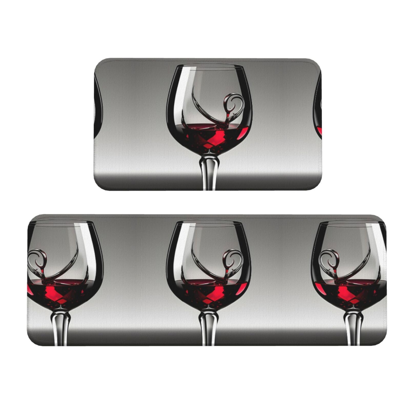 Tapis de cuisine antidérapants lot de 2 avec motif verre à vin pour sol confort