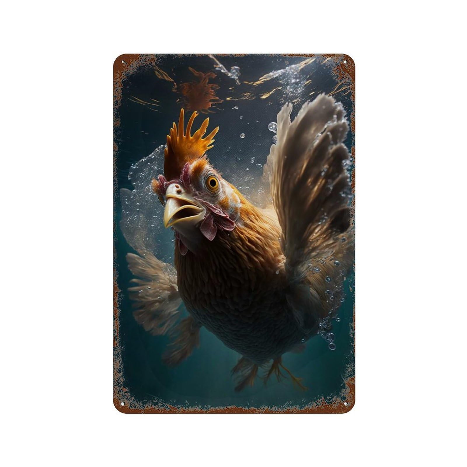 Underwater Chicken Vintage Metal Tin Sign 11.8"x7.9", Ideal for Living Room, Hallway And Home Decor