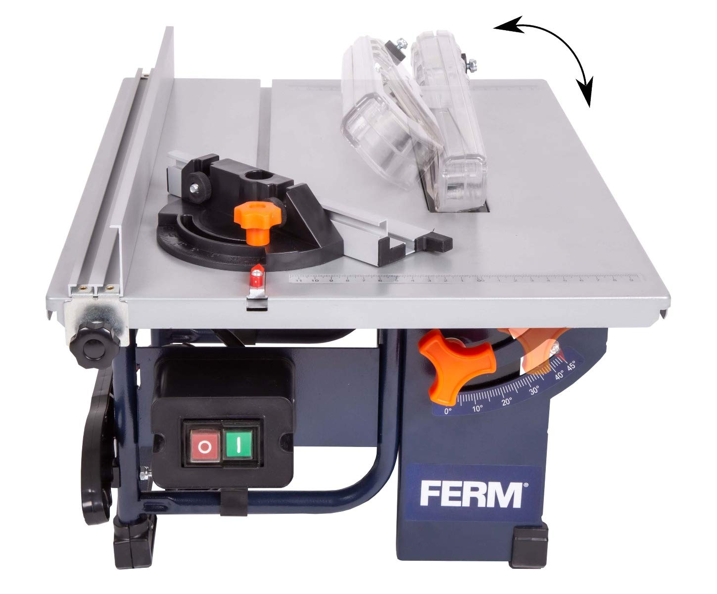 FERM Scie sur table 800W - Lame de scie Ø200mm 24 dents, guide d'onglet, guide parallèle, poussoir et connexion à vide inclus