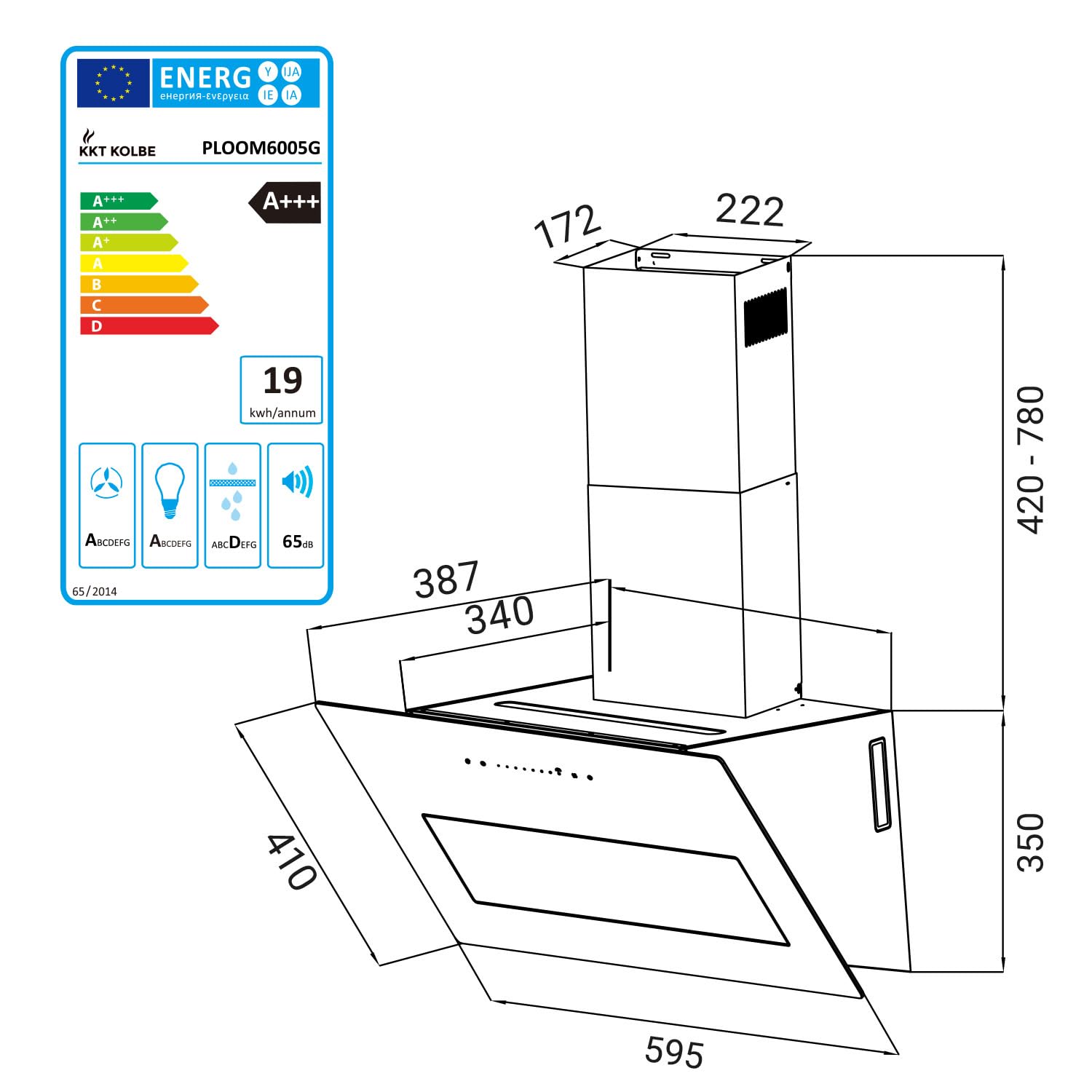 KKT KOLBE A+++ Campana extractora 60 cm 782 m³/h Uringang Cubierta de pared | Vidrio gris mate | Naloopautomatic | Smart WiFi App WLAN | SensorTouch | Iluminación LED RGBW | PLOOM6005G