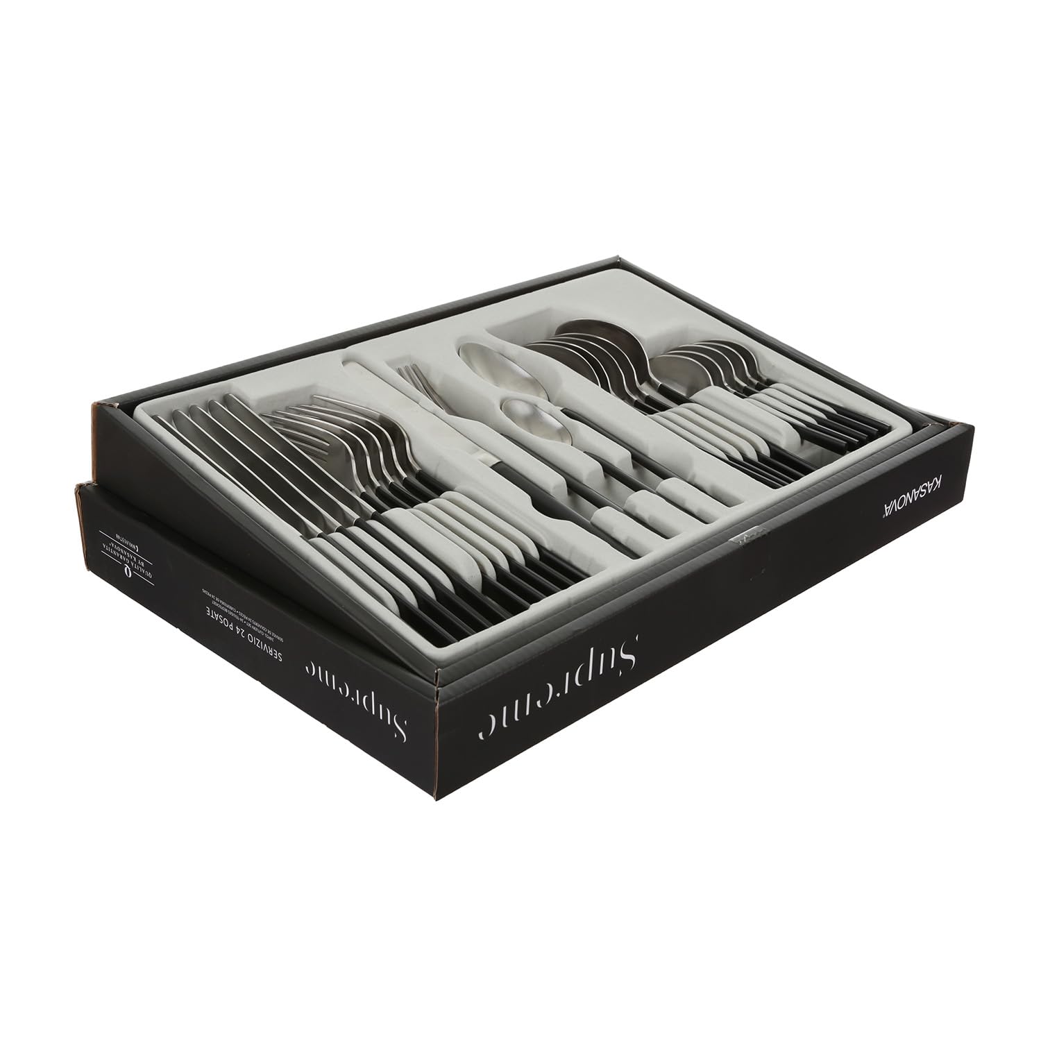 Set 24 posate acciaio inox manico nero Supreme