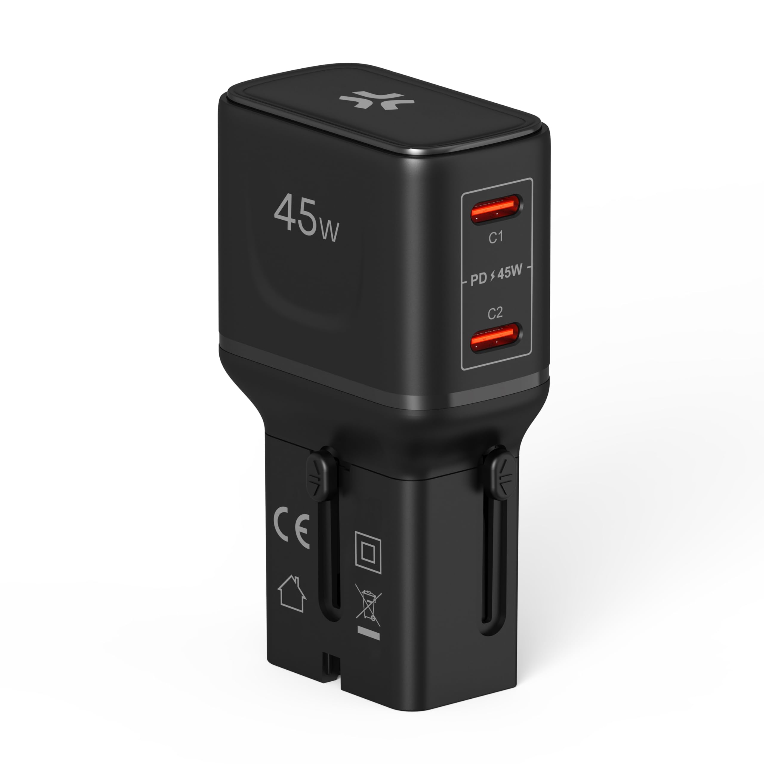 Celly – Adattatore da Viaggio Universale 45W con Doppia Porta USB-C, Compatibile 150+ Paesi, Ricarica Rapida, Design Slim e Sicuro