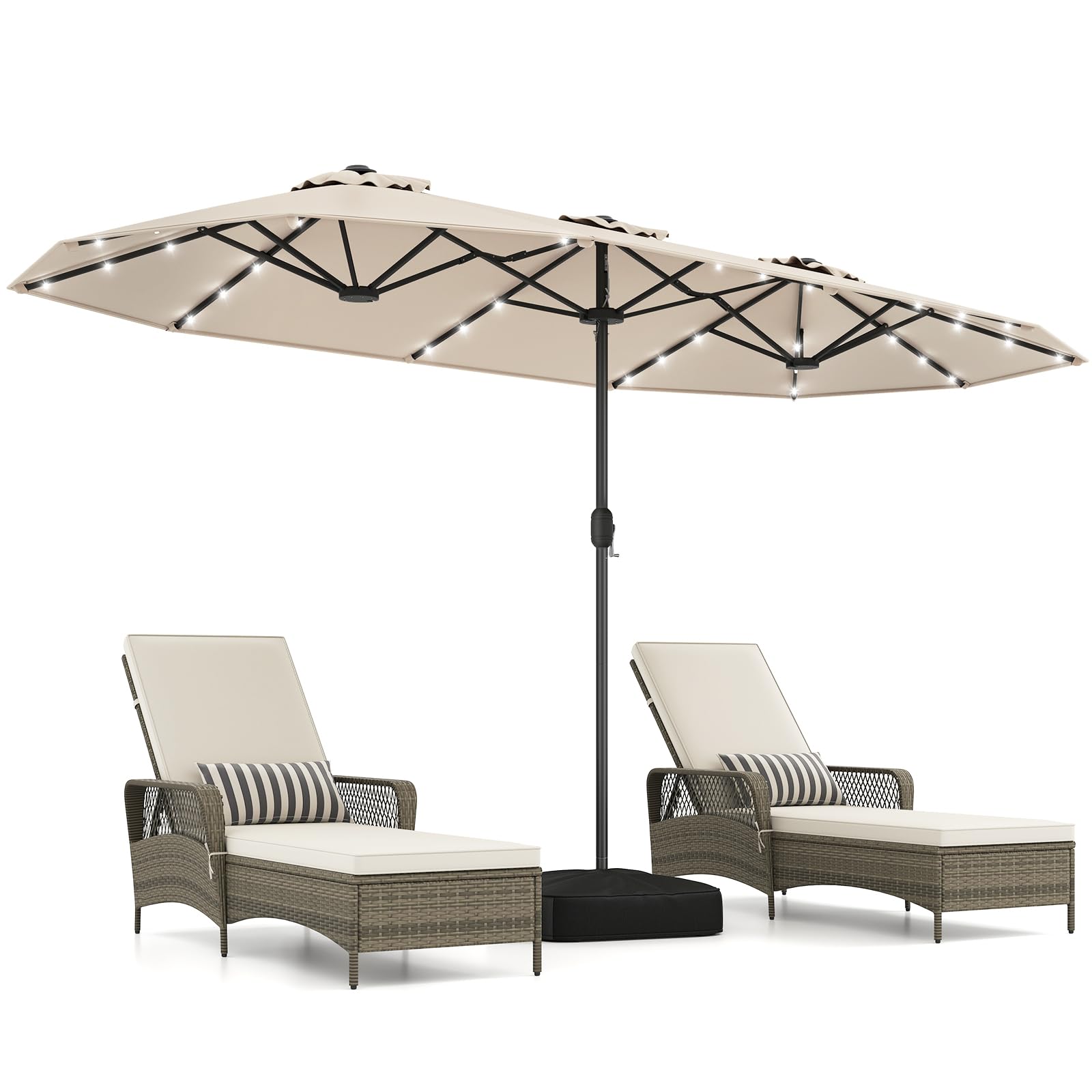 double vented patio umbrella with tilt in tan beige natural Amazon.com : Tangkula 13FT Double-Sided Solar Patio Umbrella, Extra-Large Outdoor  Twin Umbrella with 36 LED Lights, Vented Top, Crank Handle, 12 Ribs,  Weighted Base Included for Backyard Poolside Deck (Beige) : Patio,