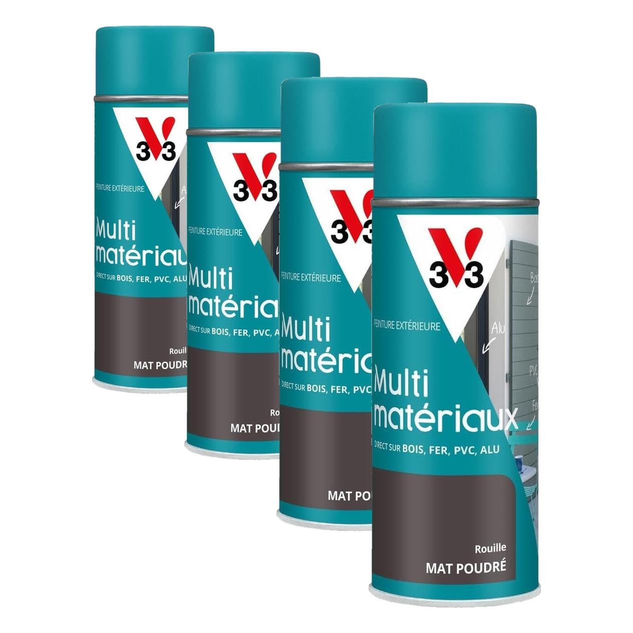 Peinture antirouille en bombe V33 extérieur au séchage rapide et tendu parfait x4