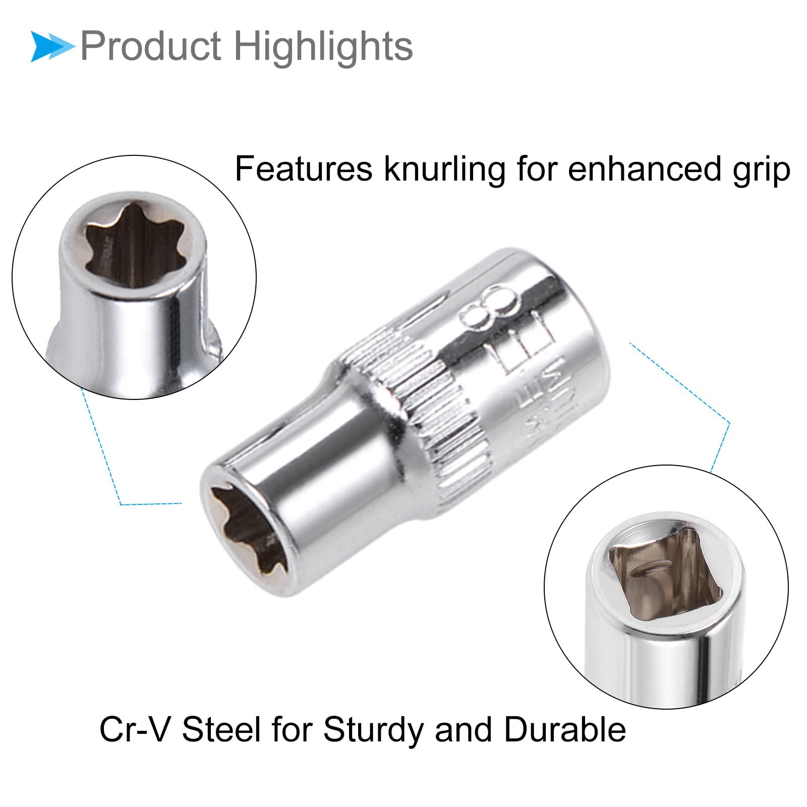 CoCud External Torx Socket Set, 1/4" Drive E4 - E8 Socket, Cr-V Steel Torque Socket - (Applications: for DIY Handcrafting), 5-Pieces - Image 4
