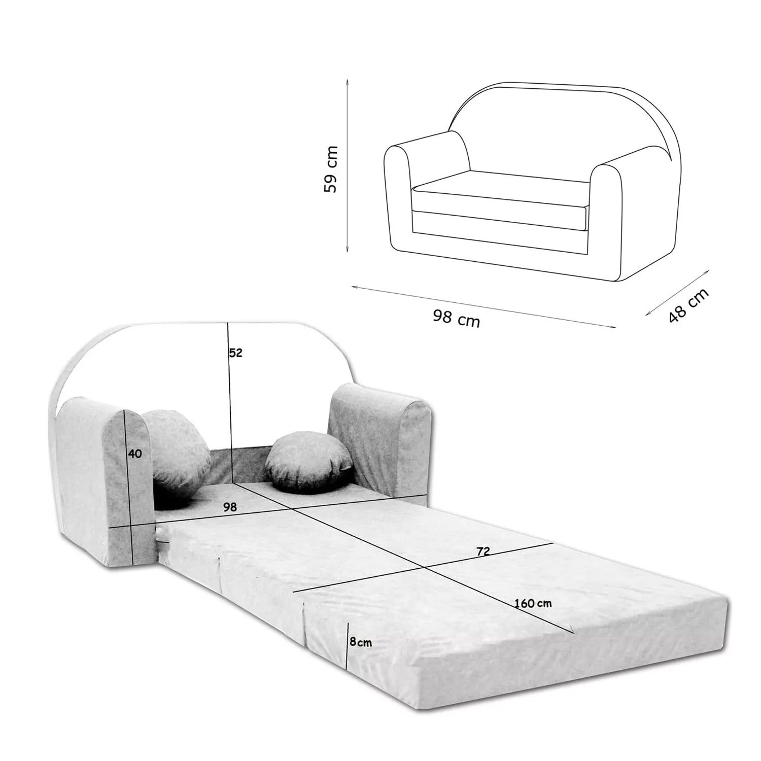 Kindersofa Kinder Couch mit Schlaffunktion ausklappbar 3in1 Kinder Sofa Spielsofa mit Bettfunktion Mädchen Jungen Sitzsack Minisofa Schlafsofa Kinderzimmer Schlafsessel (AC1)