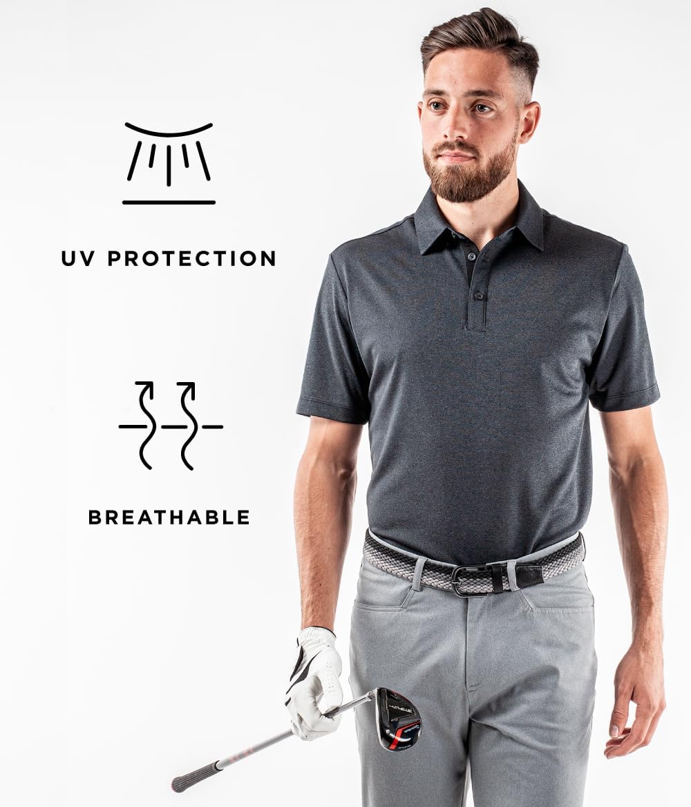 UV 20+ Classic Mens Golf Shirt, Lightweight Breathable Short Sleeve Polo - Image 2
