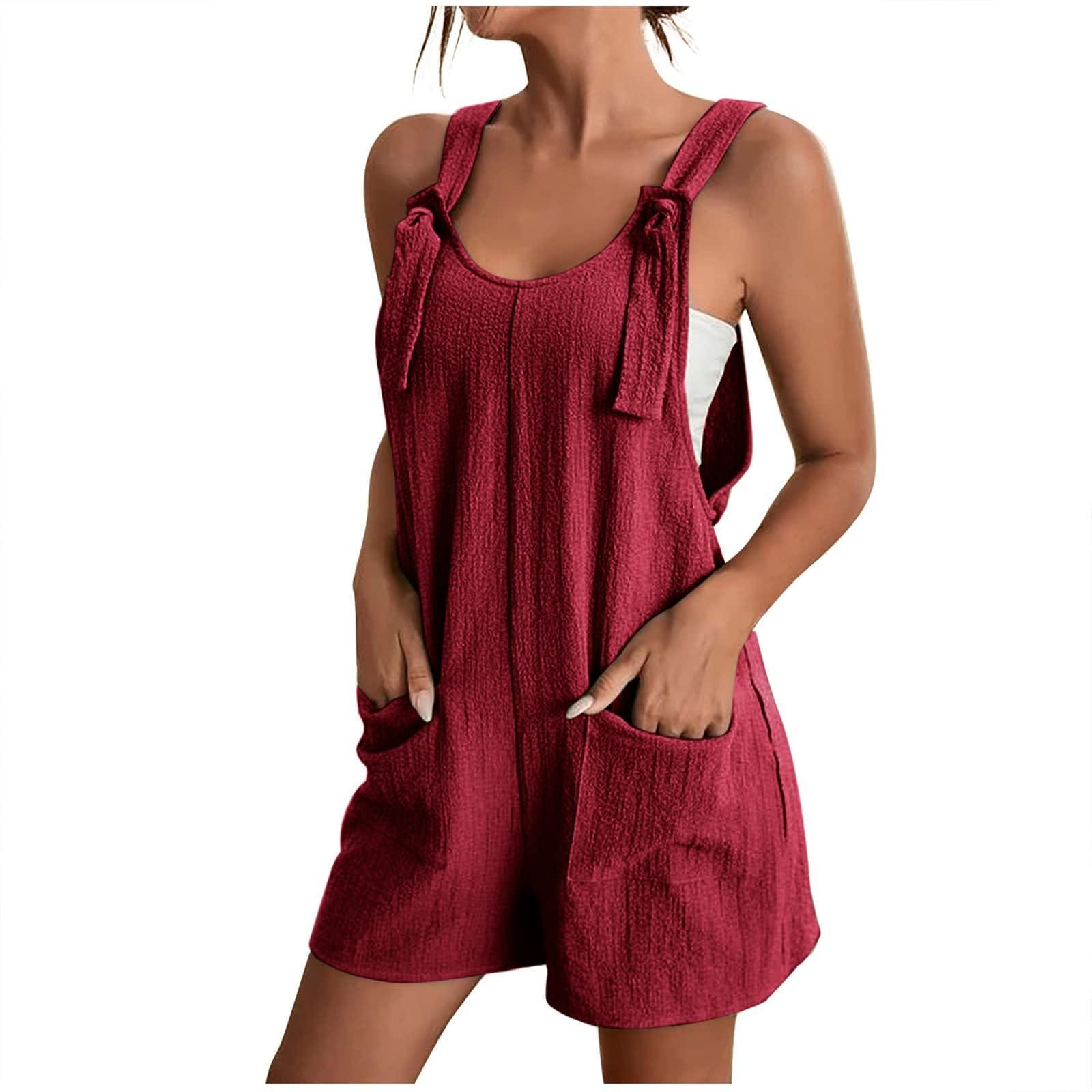 QKNTKF Mono corto para mujer, overol corto de verano para mujer, overol corto con tirantes para mujer, overol de ajuste holgado, pantalones cortos elásticos de verano, pantalones cortos para fiestas,
