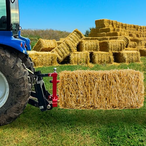 Image of YINTATECH 49 inch 3 Point Hay Spear for Tractor Cat 1 with 2 Stabilizers Bale Spear & 2 inch Receiver with Trailer Ball Gooseneck Drawbar, Loading 3000lbs,Red