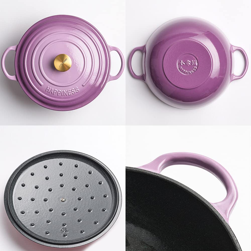 Cacerola Baja De Hierro Fundido Esmaltado con Tapa, Redonda Olla Holandesa, Olla de Hierro Fundido, Cocotte Olla, Cacerola de Inducción