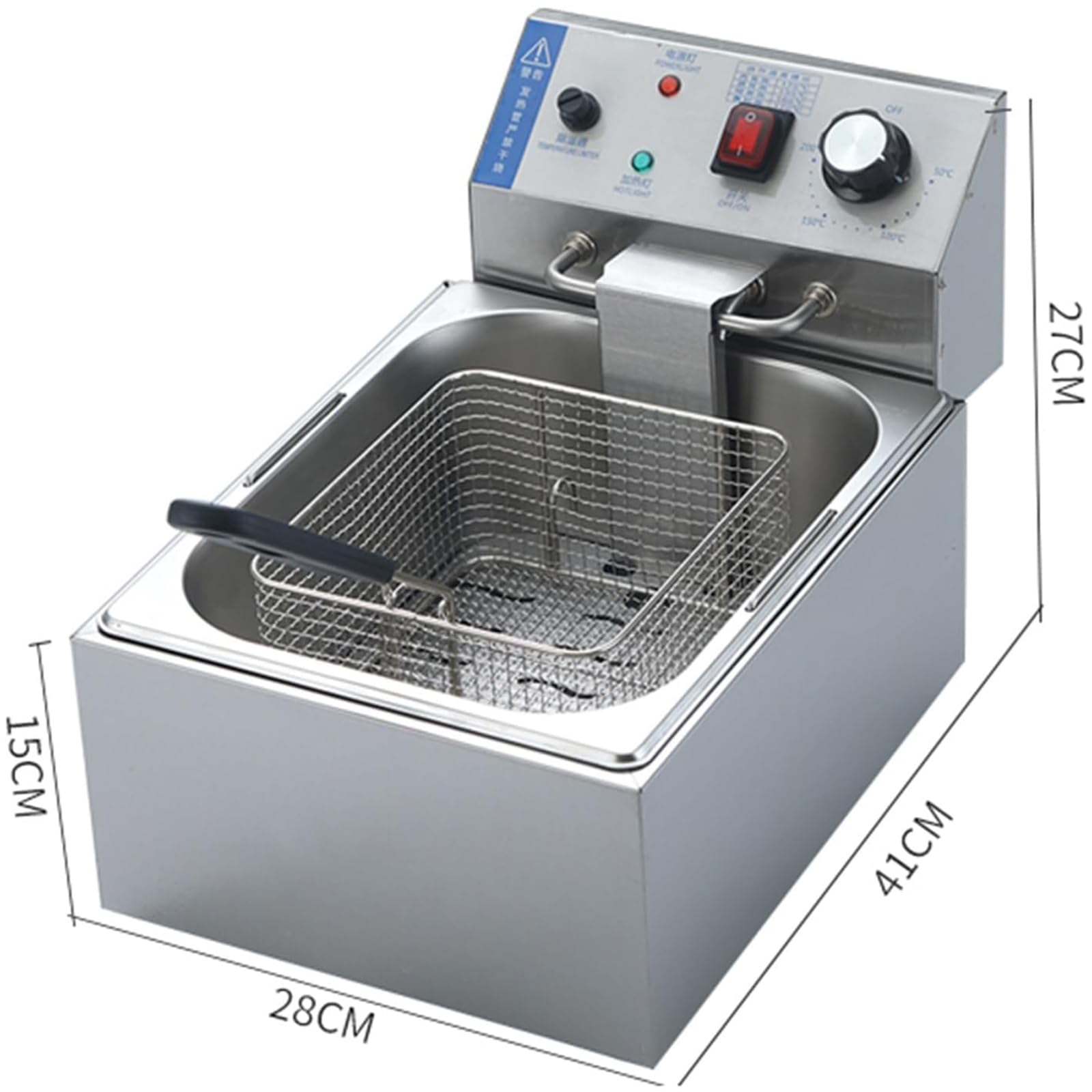 Professional Freidora Eléctrica, Acero Inoxidable, 6 litros, Termostato Ajustable, Indicadores Luminosos, Asas Resistentes Al Calor, 2500 W, para Usos Comerciales