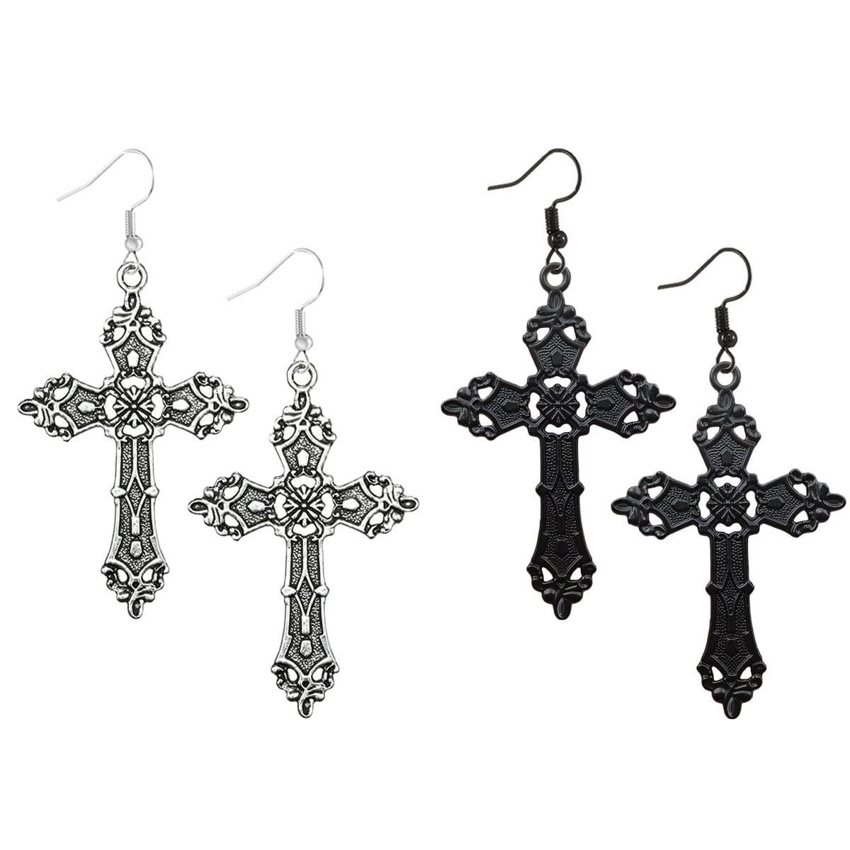 Kawailay 2 Pairs Gothic Cross Earrings Vintage Cross Dangle