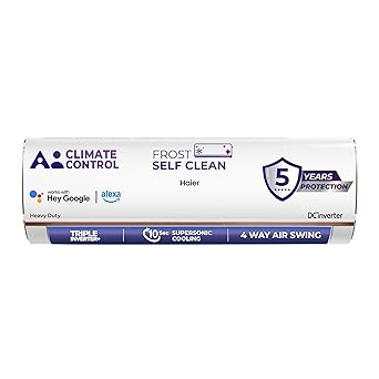 Haier 1 Ton 4 Star AI Climate Control Smart Split AC (3470W, Triple Inverter, Copper, Wi-Fi, 4-Way Swing, 7 in 1 Convertible, HD Filter, Cools at 60°C, 20 Mtrs Air Throw - HSU13K-PYAIR4BN-INV, White)