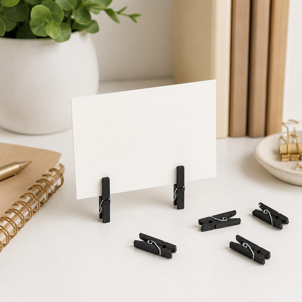 Mini Photo Clips, 100pcs Black Clothes Pins for Photos, Black Wooden Clothespins with Jute Twine, Small Clothes Pins Tiny Clothespins for Photos, Crafts, Pictures, Party Decorations