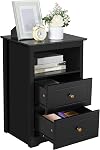 Yaheetech Tall Nightstand with 2 Drawer and 1 Cubby, 29" High Bedside Table Wooden Storage Cabinet Bed Side Table with Drawer for Bedroom Home Office, Black