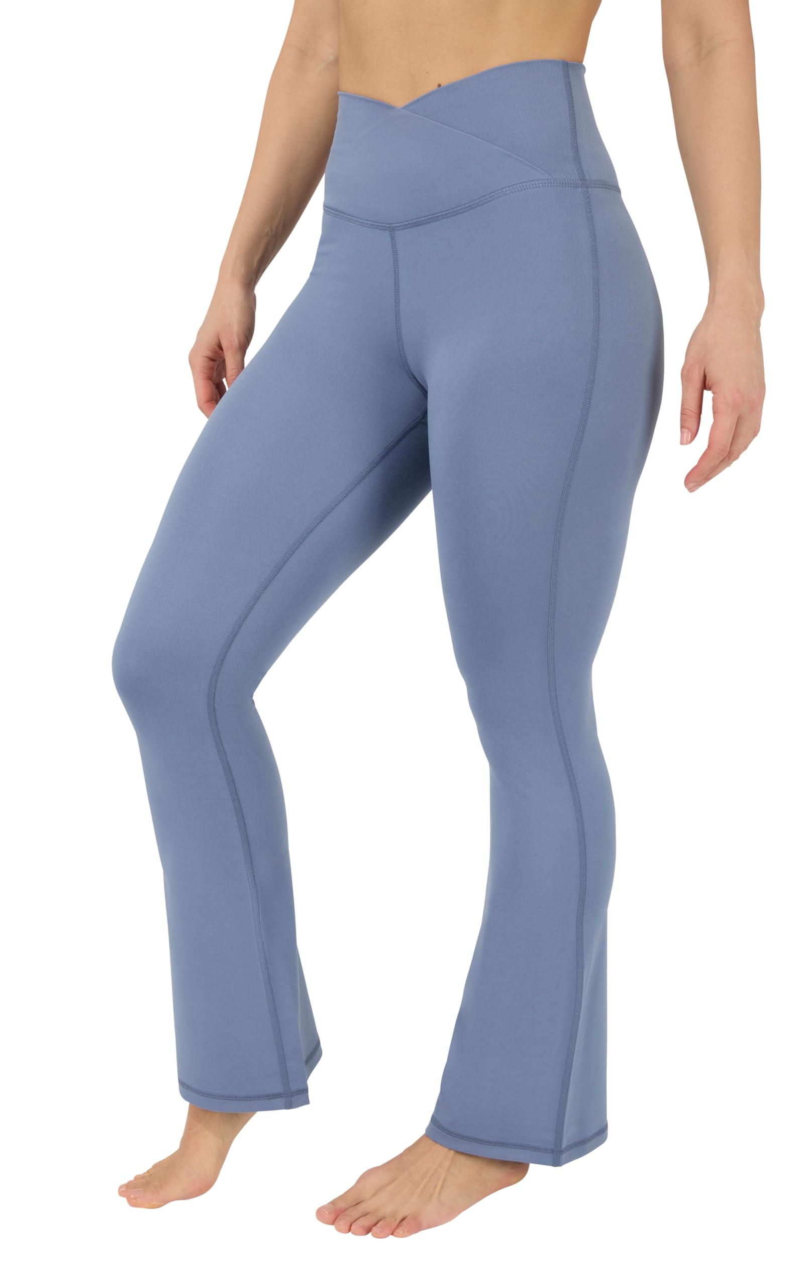 Yogalicious Women's Symphony Blue 29 Crossover High Waisted Flare Legging Squat Proof Yoga Pant | 29" & 31.5" Inseam, ", Xl