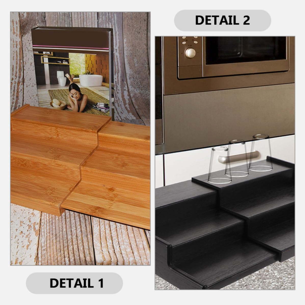 Toyvian 2 Stück Tischgewürzregal aus Bambus 3 stufiges Multifunktionales Gewürzregal für Küchenregal und Arbeitsplatte Ausziehbar und Platzsparend für Gewürzflaschen