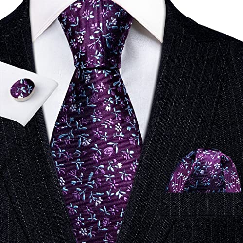 Corbata de seda para hombre con set floral y rayas miniatura 2