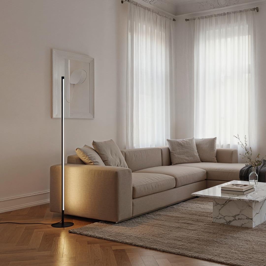 NEONA SELENE LED Stehleuchte Schwarz Stahl Dimmbar, Stehlampe mit Fernbedienung warmweiß bis kaltweiß 2700-5700K CRI 90 Drehbar 140 cm (Schwarz)