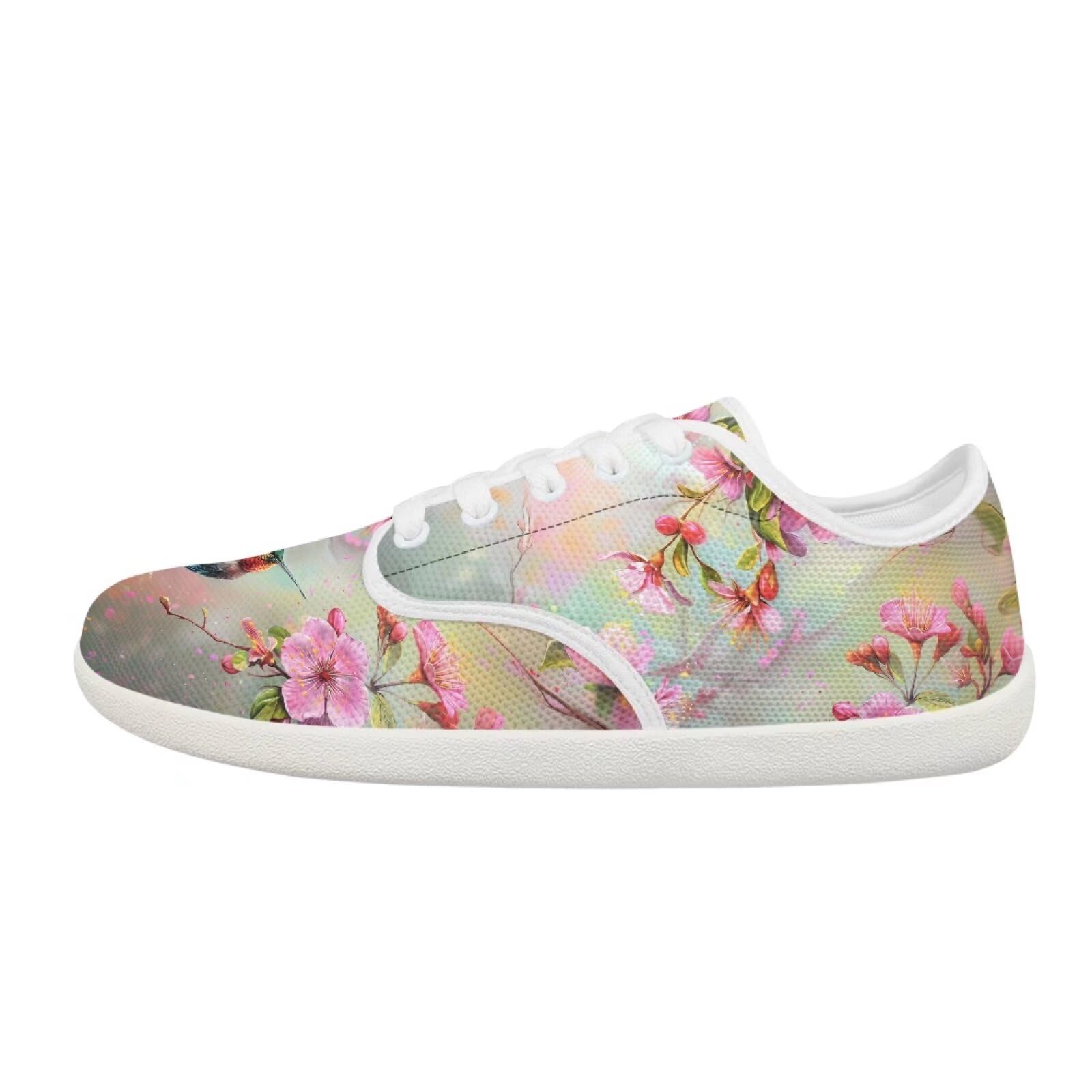 Pointodoor Hummingbird Barefoot Shoes Women Wide Toe Box Zero Drop Tennis Sneakers Size 8 Flower Breathable Mesh Walking Shoes Comfort Low Top Leisure Driving Shoes Sports Shoe