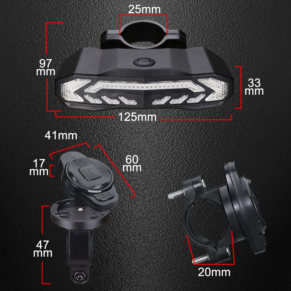 TIORU Bezprzewodowy alarm rowerowy Tylne światło tylne z kierunkowskazem IP65 Wodoodporny pilot USB Hamulec rowerowy Tylne światło,Set 2