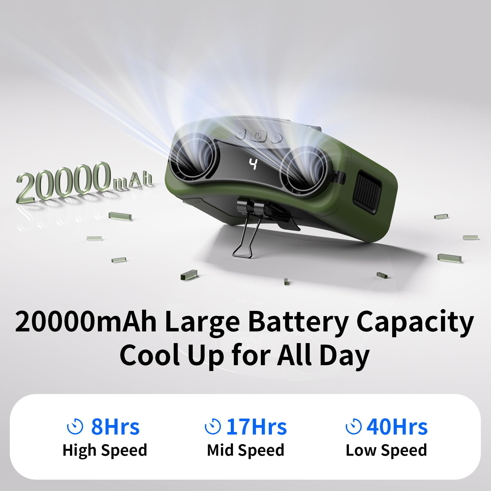 Socool Tragbarer Taillenventilator, 20.000 mAh, zum Anklippen, tragbarer Gürtel, persönlicher Ventilator, wiederaufladbar, 40-Stunden-Kühlung, batteriebetrieben, 10 Geschwindigkeiten und doppelter