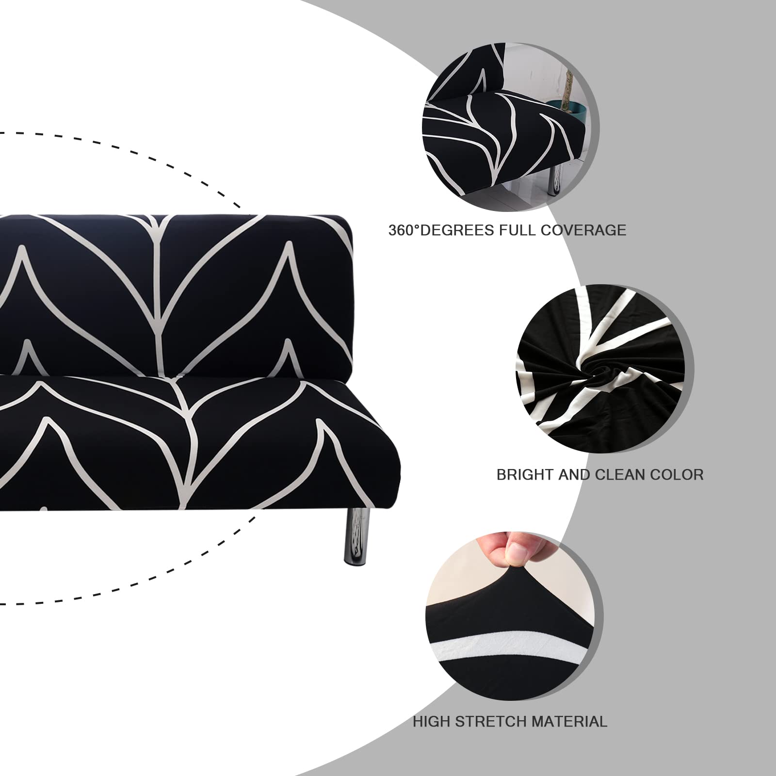 Lydevo Copridivano 3 Posti Senza Braccioli Elasticizzato Universale, Copridivano Letto Pieghevole Clic Clac Lavabile Rimovibile Estraibile, Fodera per Divano Futon per Soggiorno Casa,Linea Nera