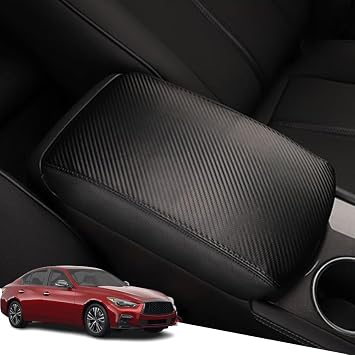Leather Center Console Cover Armrest Pad Protector Armrest Box Cover Accessories Carbon Fiber for INFINITI Q50 2014 2015 2016 2017 2018 2019 2020 2021 2022 2023 Q60 2017-2022