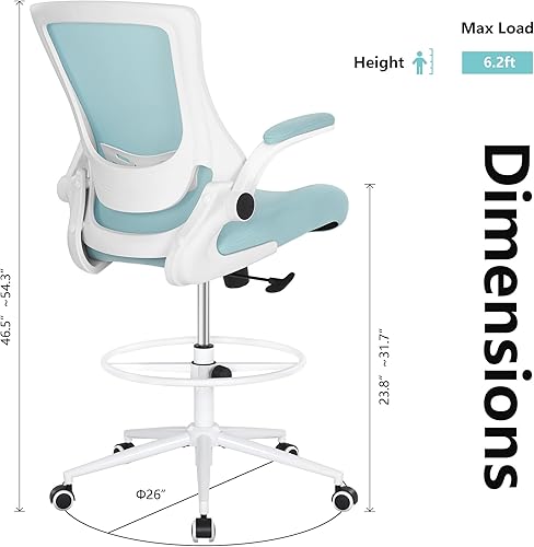 Vista 32 de Misolant Silla de dibujo, silla de oficina alta para escritorio de pie, silla de oficina alta con soporte lumbar ajustable y anillo reposapiés, Negro