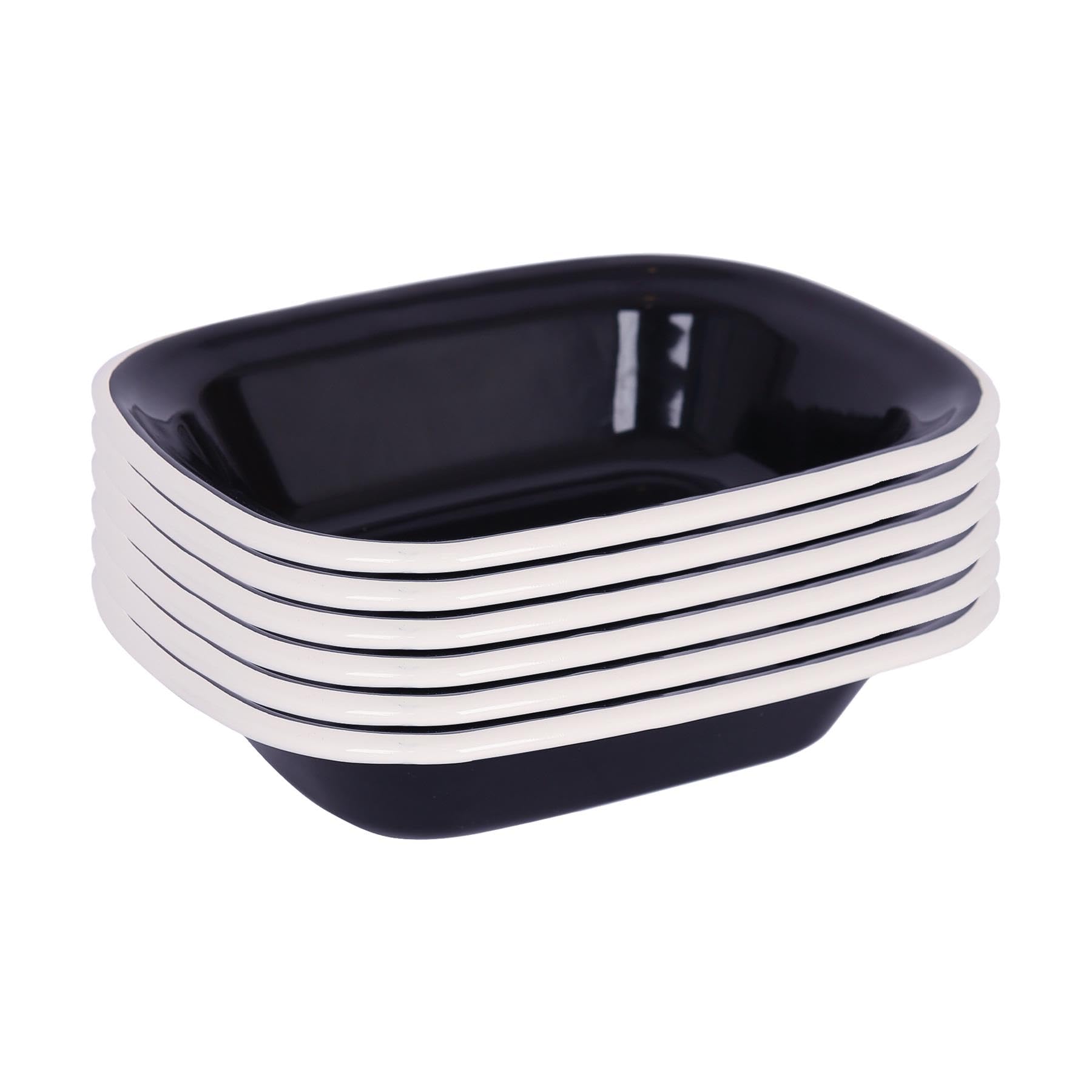 Argon Tableware 18 x 13.5cm Black Enamel Pie Dishes with White Rims - Pack of 6 - Baking Tray, Oven Safe Metal Dish for Pies, Cobblers, Lasagne, Camping, Picnic, Rustic Kitchen Bakeware