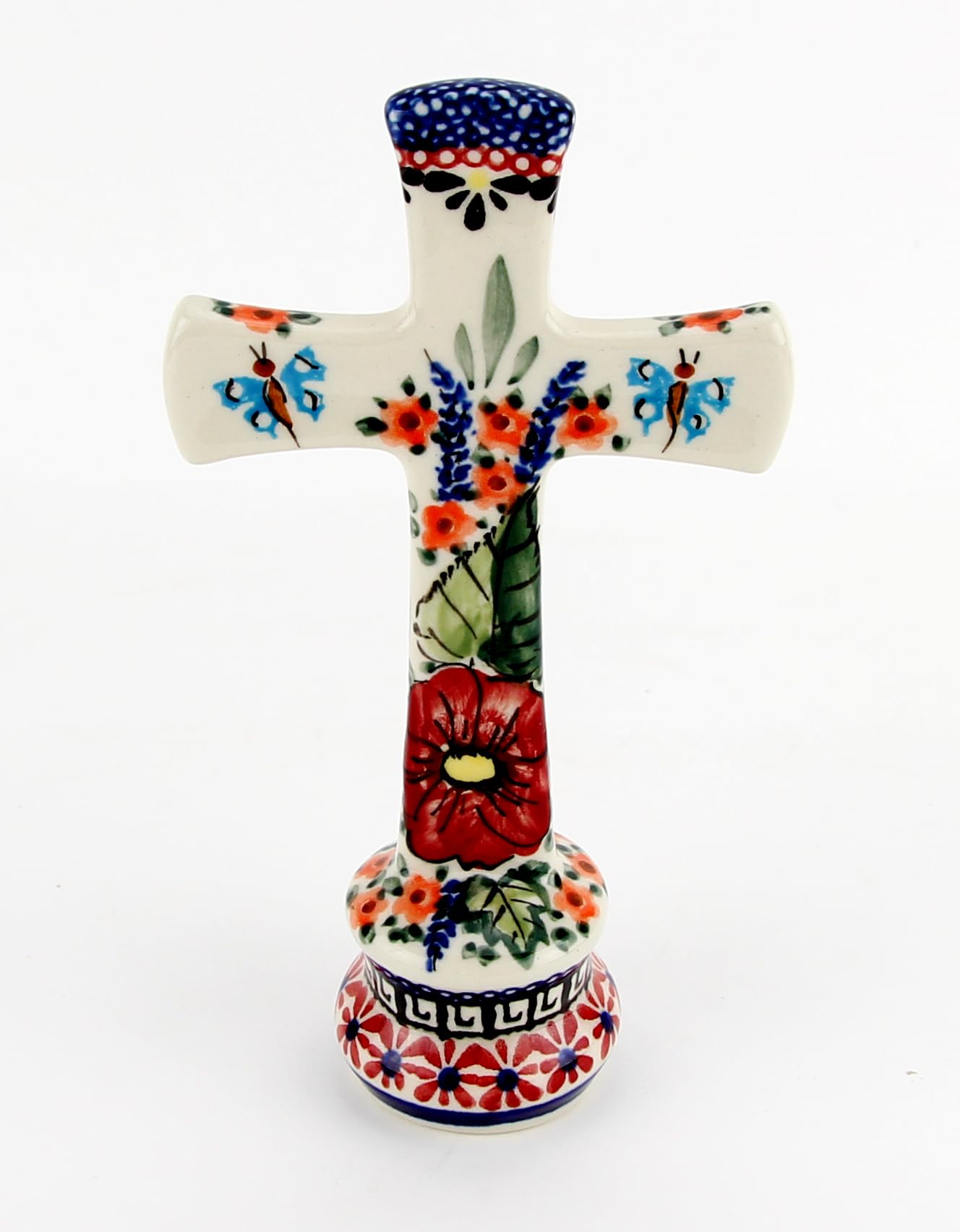 Polish Pottery Market Standing Cross – Handcrafted by Zaklady Boleslawiec Poland - Hand-Painted Unikat Polish Stoneware
