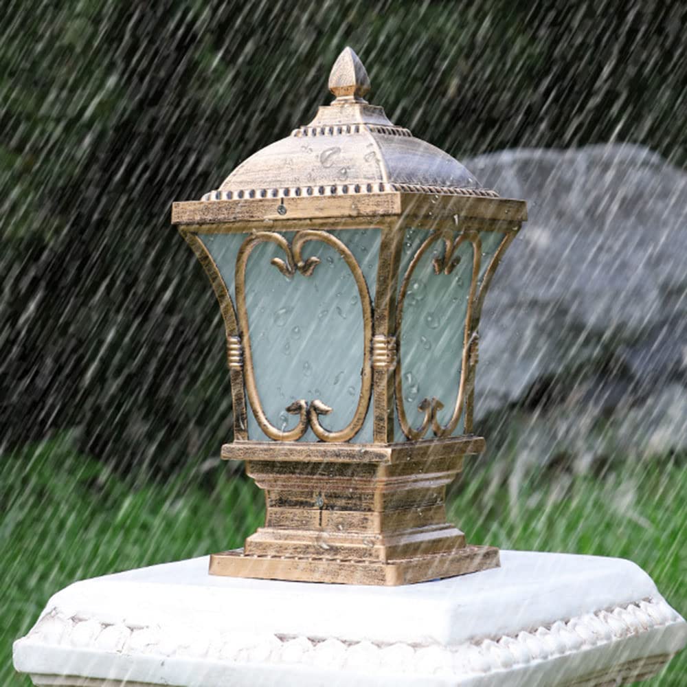 CHENKUI Zewnętrzna Lampa Na Słupku Mosiądz Vintage Post Head Light Szklany Klosz Lampy Ogrodowej Na Zewnątrz IP54 Z Oprawą Oświetleniową Do Mocowania Na Molo Patio Ogród Willa Ogrodzenie