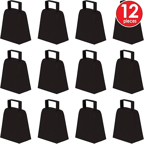 Miniatura 4 de Beistle Black Cowbells, paquete de 12, fabricantes de ruido de metal para espíritu escolar, reuniones de pep, día del juego, orgullo del equipo,