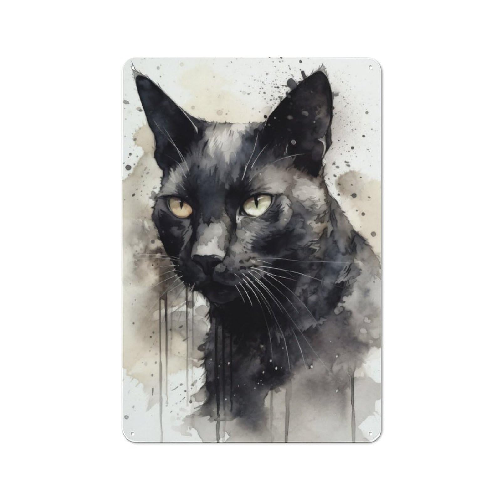 Junmoney Watercolor Black Cat Vintage Metal Sign 30X20cm For Guest Room Or Hallway, Suited To Guest Room Decorators