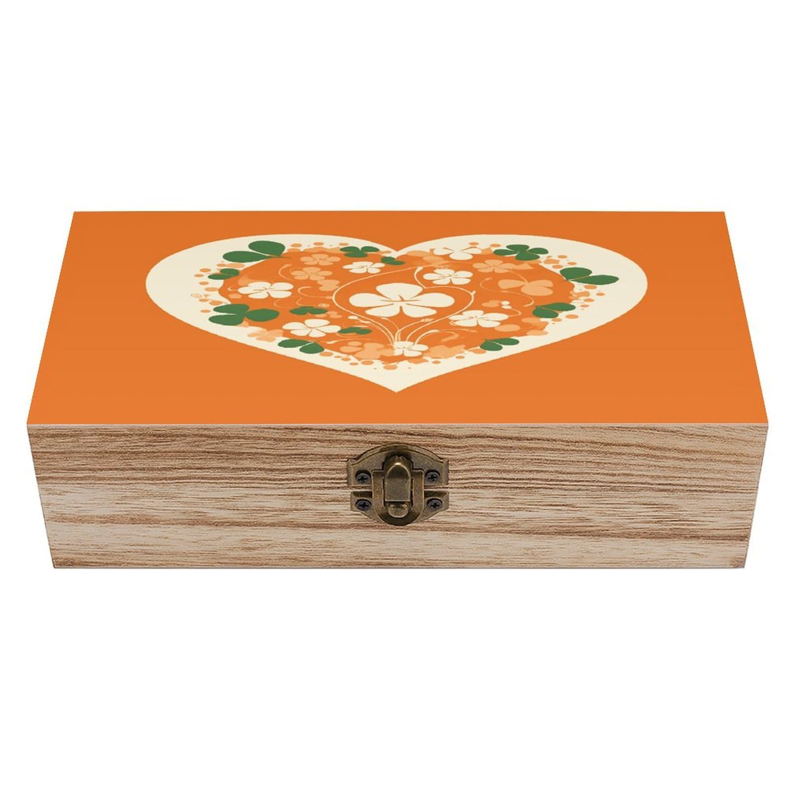 Btcowzrv Style Heart Shape On Background Wooden Storage Box, Keepsake Box With Hinged And Retro Lock, Wood Jewelry Organizer For Photos & Mementos And Home Decor