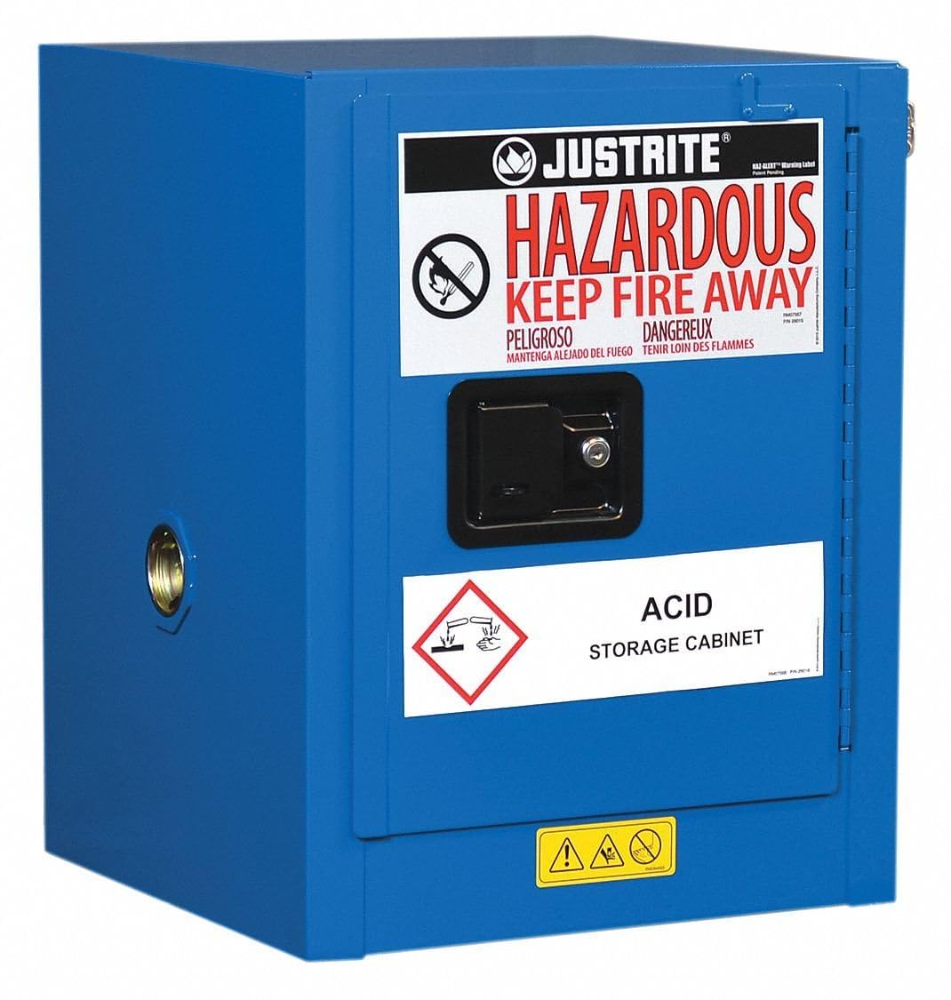 Justrite Countertop Hazardous Material Steel Safety Cabinet, 4 Gallon, Steel, Made in The USA, Blue, 860428