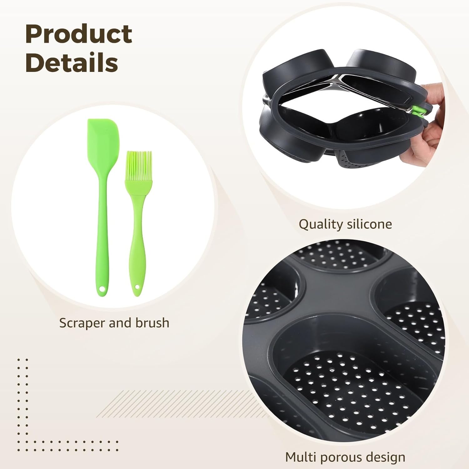 Generic French Bread Silicone Baking Set, 5 Pieces, Non-Stick Loaf & Bun Pans, Scraper/Brush Included